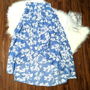 White Floral Blue Wrap High Low Skirt / Size M